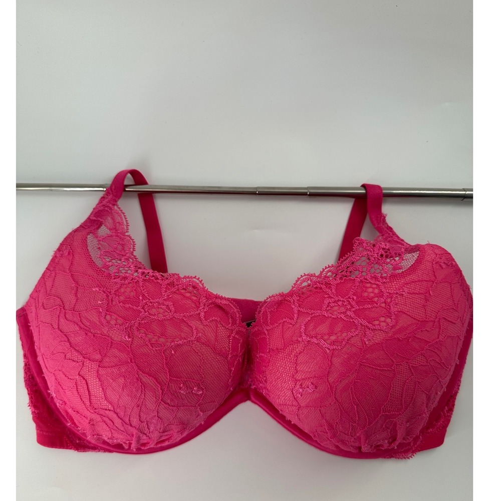 Victoria's Secret Hot Pink Floral Lace‎ Plunge Padded Underwire Bra 36D